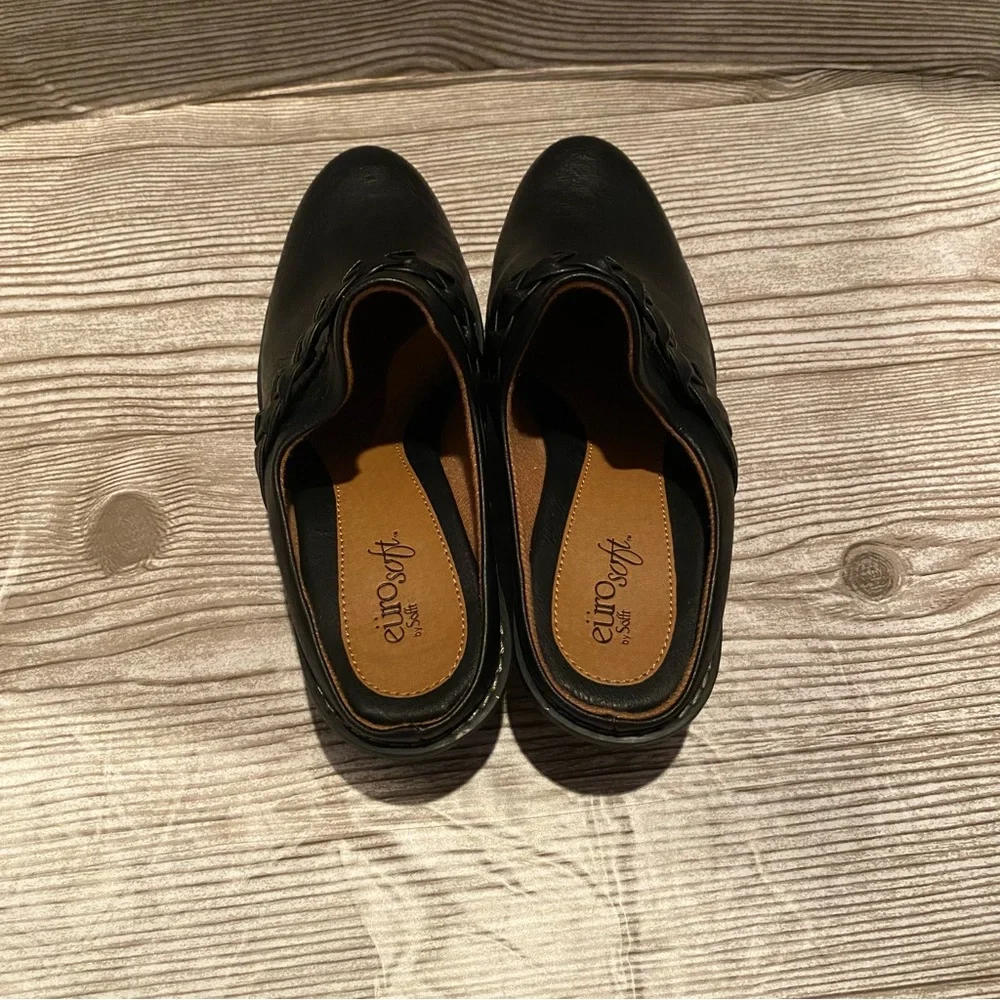 Euro Soft Black Leather Heeled Clogs- Size 8.5 M - Picture 2 of 8